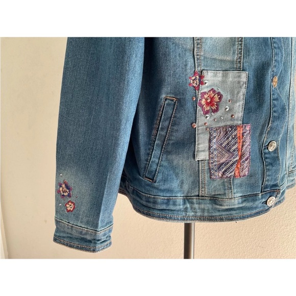 Vintage America Patchwork Jean Jacket size 1x EUC NWOT - Picture 3 of 8